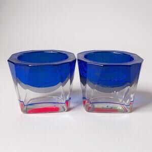 Cristal J G Durand Cobalt Blue Pair Crystal Votive Holder Salt Cellar READ